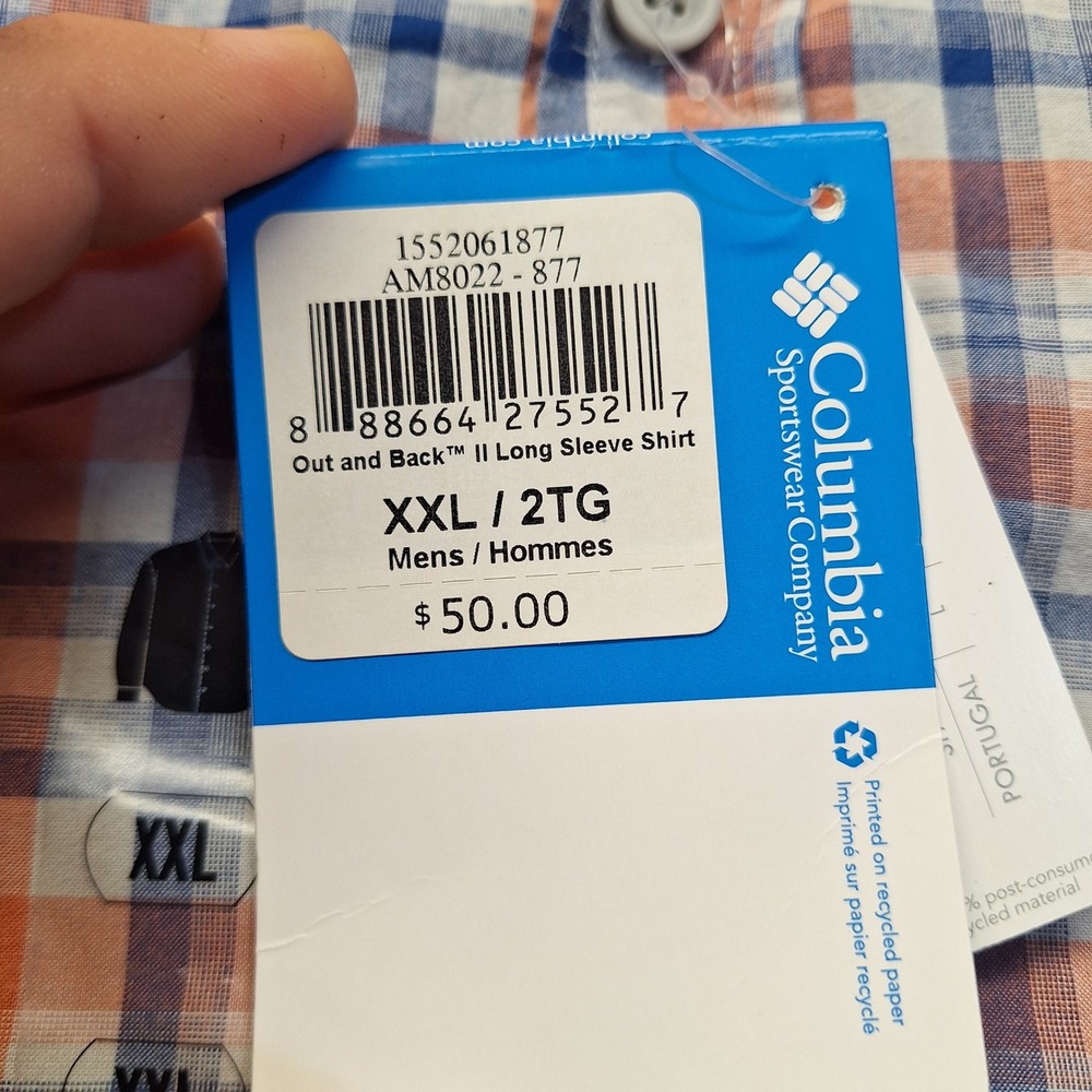 Columbia Out and Back II Long Sleeve Shirt Orange Blue Plaid Mens XXL AM8022-877 - Picture 4 of 10